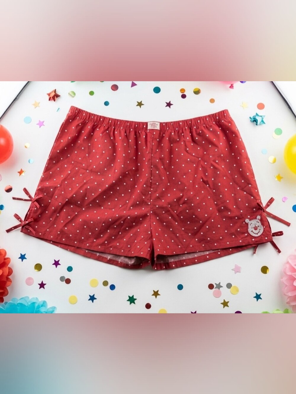 NWT Disney Winnie The Pooh Women's Polka Dot Side Tie Boxer Shorts Sz XL